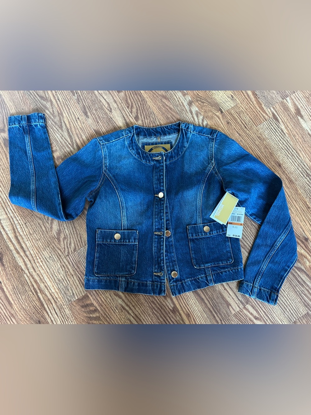 Michael Kors Medium Heritage Wash Denim Jacket with Gold Buttons